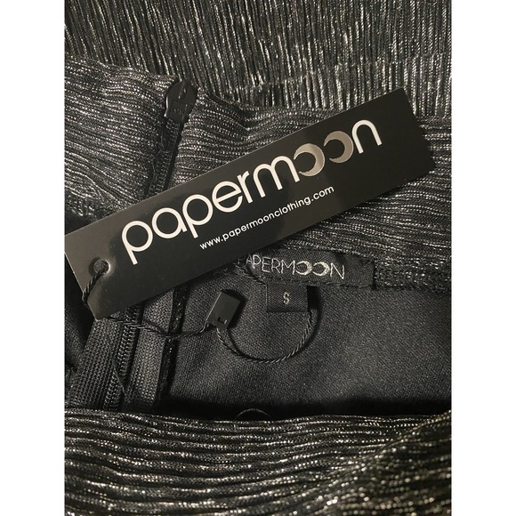 Papermoon Zip Up Back Glittery Ruffles Miniskirt Black Silver Size Small - Picture 3 of 5